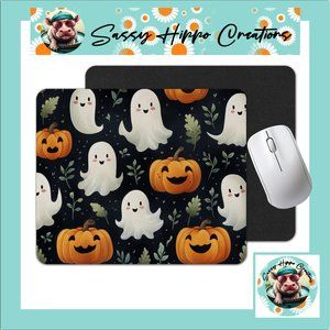 Mouse Pad Ghosts Jack O Lanterns Pumpkins Halloween Sublimated Anti Slip Back